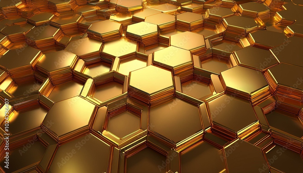 Aufkleber futuristic gold hexagonal texture background 3d rendering