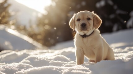Golden Retriever Puppy Snow.