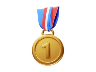Gold medal 3d icon isolated on transparent or white background, png