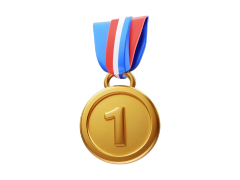 Gold medal 3d icon isolated on transparent or white background, png