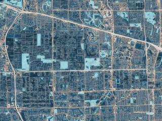 Painterly Style City Map of Davie Florida, USA in a Blue Color Scheme.