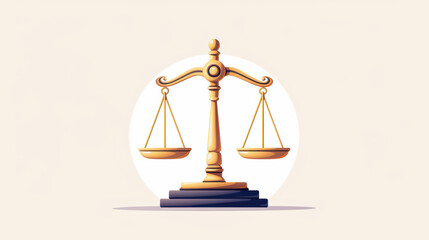 Golden Scales of Justice: A classic symbol of fairness and balance, a golden scales of justice stands tall against a soft beige background.