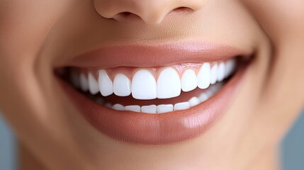 Fototapeta premium Closeup Of Beautiful Smiling Woman With Perfect White Teeth. Healthy Smile. Dental Care Concept.