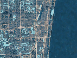 Painterly Style City Map of Delray Beach  Florida, USA in a Blue Color Scheme.