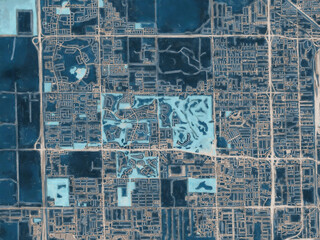 Painterly Style City Map of Doral  Florida, USA in a Blue Color Scheme.