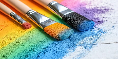 Fototapeta premium Rainbow Paintbrushes and Powder