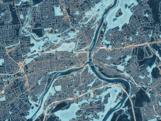 Painterly Style City Map of Easton - Philipsburg Pennsylvania, USA in a Blue Color Scheme.