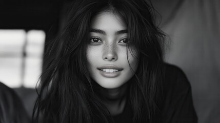 Fototapeta premium Natural beauty portrait of young woman with freckles and dark hair