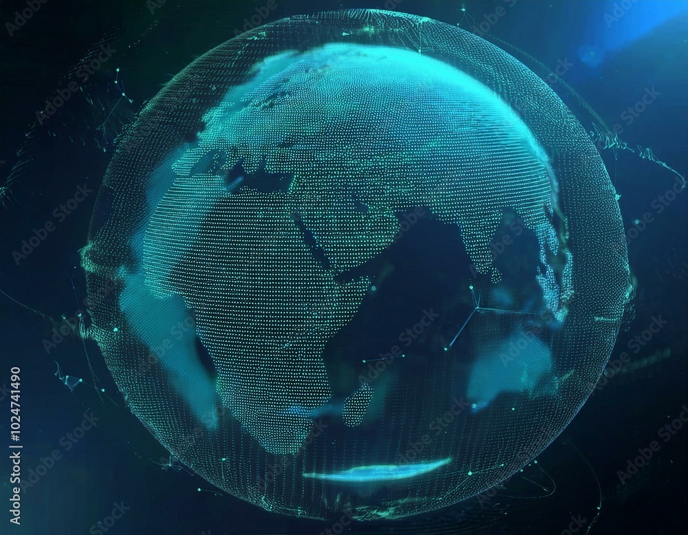 Poster tech earth globalization in 3d animation global business dots on rotating planet