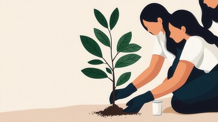 A group of volunteers planting trees in a community garden, promoting soil conservation efforts, [World Soil Day], [community action, environmental care], ,