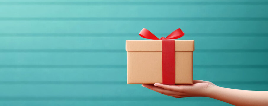 The hand of the courier handing a carton box to a client in 3d Concept of shipping