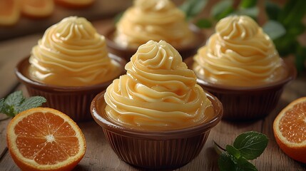 Delicious citrus cupcakes with swirls of orange cream frosting