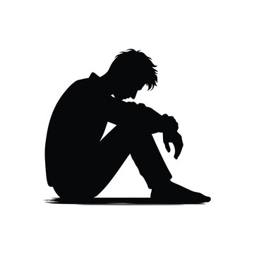 recommend clip art: Silhouette of a Sad Man Sitting Alone, Capturing the Mood of Blue Monday