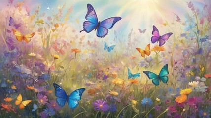 a garden with butterflies illustration concept