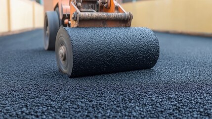 Heavy Duty Road Roller Compacting Fresh Asphalt Layer, Road Construction and Maintenance