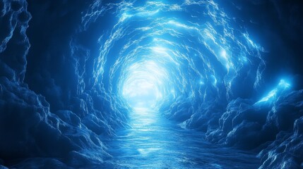 Fototapeta premium Abstract Tunnel Leading to Bright Light and Blue Sky, Symbolizing a Journey of Transformation, Hope, and Enlightenment in a Minimalistic Design