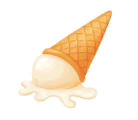 Ice cream cone that fell down, hand drawn isolated illustration