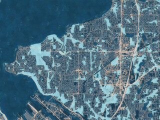 Painterly Style City Map of Federal Way Washington, USA in a Blue Color Scheme.