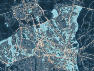 Painterly Style City Map of Fayetteville North Carolina, USA in a Blue Color Scheme.