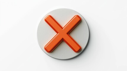 Fototapeta premium 3D red X symbol on circular gray background with soft shadow, isolated on white surface, representing error or rejection icon in digital interface design.