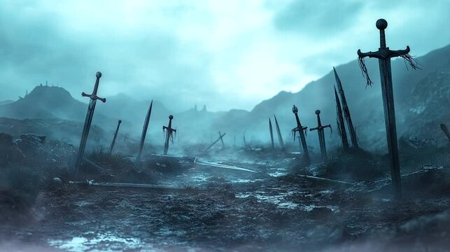 A medieval battlefield with a muddy surface. seamless looping time-lapse virtual 4k video animation background