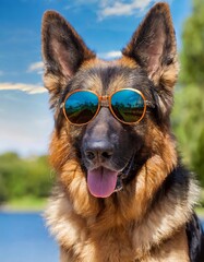 Cool German Shepherd in Sunglasses Outdoors