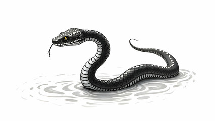 Naklejka premium Black and white snake in water on white background
