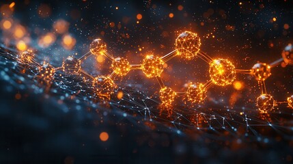 A creative illustration showcasing a molecular structure with glowing connections, giving an abstract representation of chemical compounds. Ideal for scientific context.