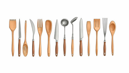 Set of kitchen items on white background