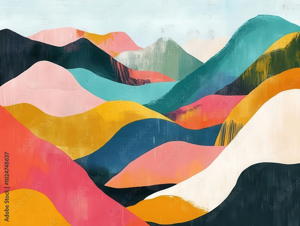 Wall mural colorful abstract mountain wallpaper featuring bold hues and shapes, creating a striking visual back