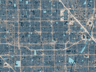 Painterly Style City Map of Garden Grove California, USA in a Blue Color Scheme.