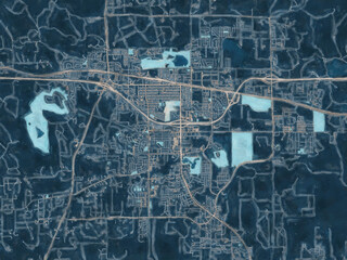 Fototapeta premium Painterly Style City Map of Gilette Wyoming, USA in a Blue Color Scheme.