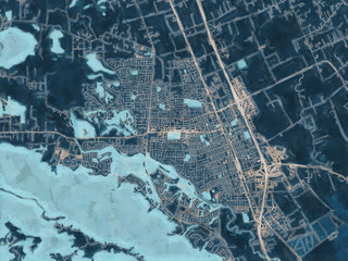 Painterly Style City Map of Gilroy  California, USA in a Blue Color Scheme.