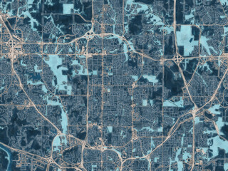 Painterly Style City Map of Gladstone Missouri, USA in a Blue Color Scheme.