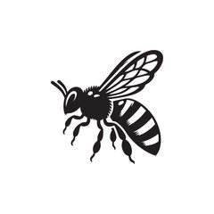 Lovely Minimal Bee Silhouette - Vector Art on White Background.