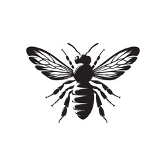 Lovely Minimal Bee Silhouette - Vector Art on White Background.