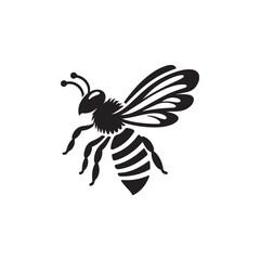 Lovely Minimal Bee Silhouette - Vector Art on White Background.
