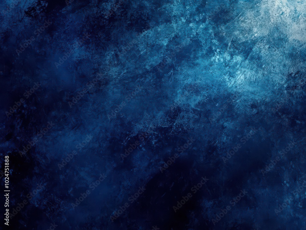 Poster dark blue, grainy gradient background creating a mysterious mood, with a subtly illuminated texture 