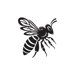Bee Silhouette Vector Illustration - Minimalist White Background Art.