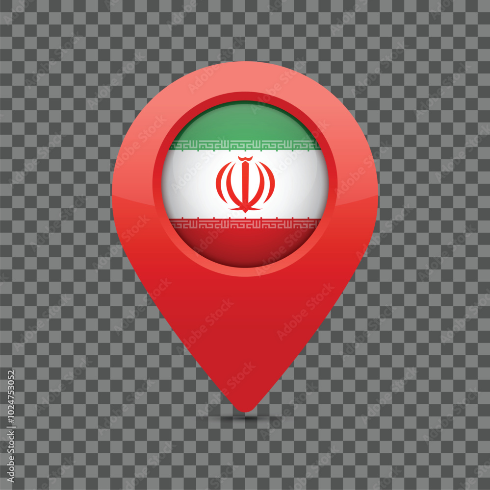Poster the national flag of iran pin for maps and navigation systems to mark current location. user interfa