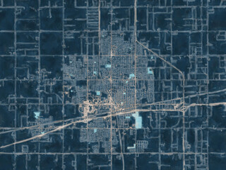 Painterly Style City Map of Hanford  California, USA in a Blue Color Scheme.