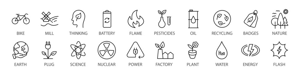 Environment icon set. Linear style.
