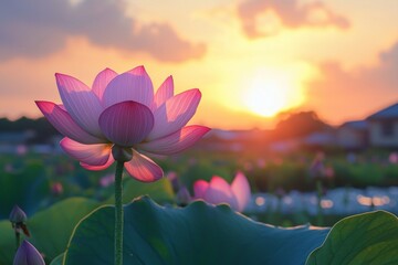A beautiful lotus against sunset 