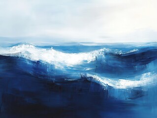 Fototapeta premium dynamic blue and white strokes swirl and blend into an abstract ocean scene, conveying movement and depth as if waves are crashing, with textured brushwork creating a sense of fluidity and tranquility