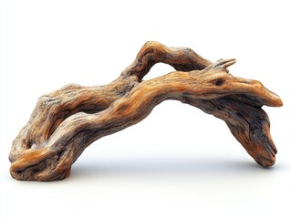 A small decorative tree made of driftwood, isolated on white background. 