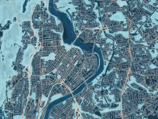 Painterly Style City Map of Holyoke Massachusetts, USA in a Blue Color Scheme.