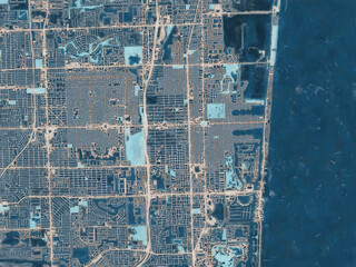 Obraz premium Painterly Style City Map of Hollywood Florida, USA in a Blue Color Scheme.