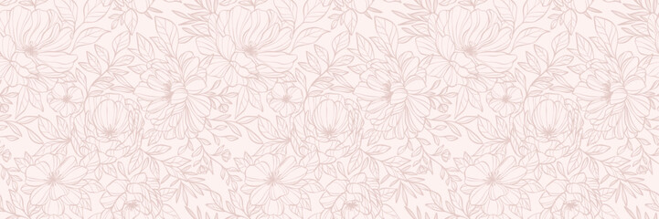Flower print, floral banner, seamless repeating soft pastel vintage hand drawn cover background, for weddings