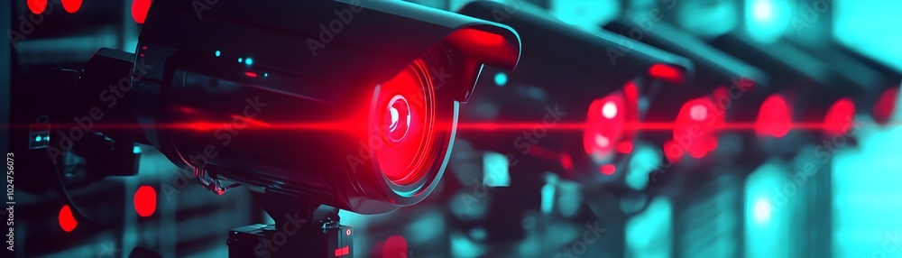 Poster glitching security footage with red alerts and warning signs symbolizing a surveillance data breach