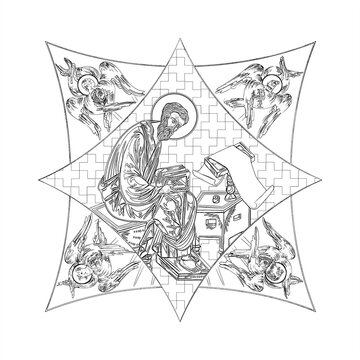 seated saint writing scroll, angels, star clip art preview